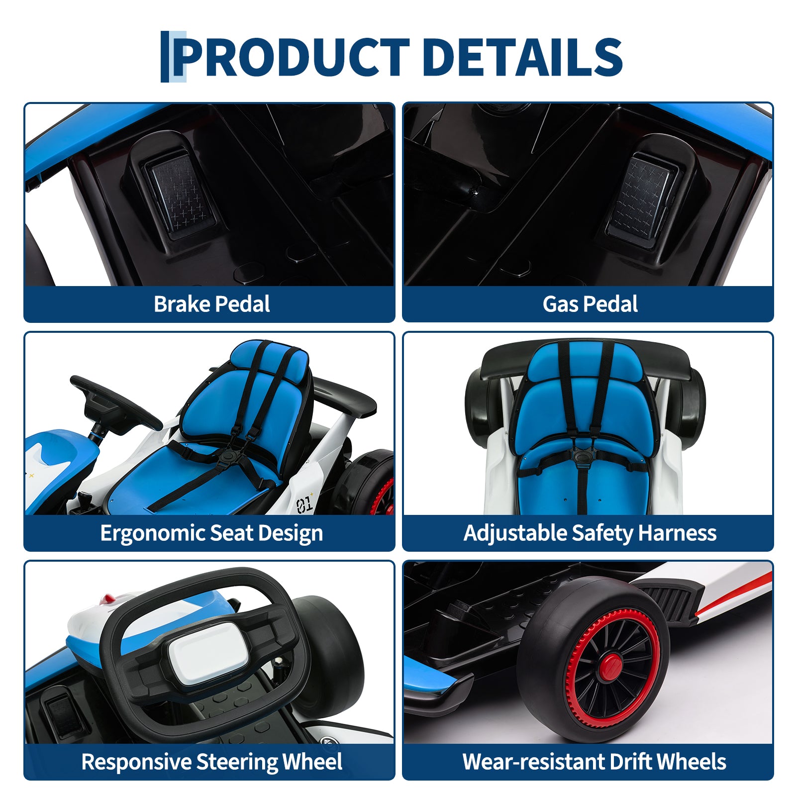 Garvee Ride - G Series: 6+,24V Drift Kart with 2X150W Strong Motor, 7AH Big Battery, Electric Pedals, Electric Go Kart Outdoor Race Toy - Blue