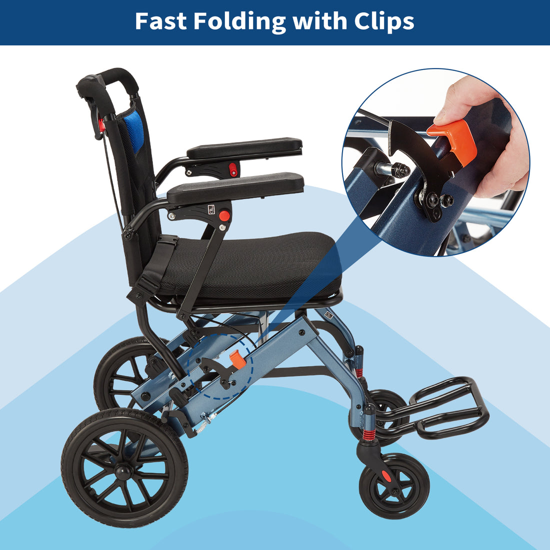 Garvee Portable Folding Wheelchair, Travel Wheelchair with handbrake, Ultra-Light Wheelchair for The Elderly and Children(16in Seat Width 8in PVC Rear Whee)