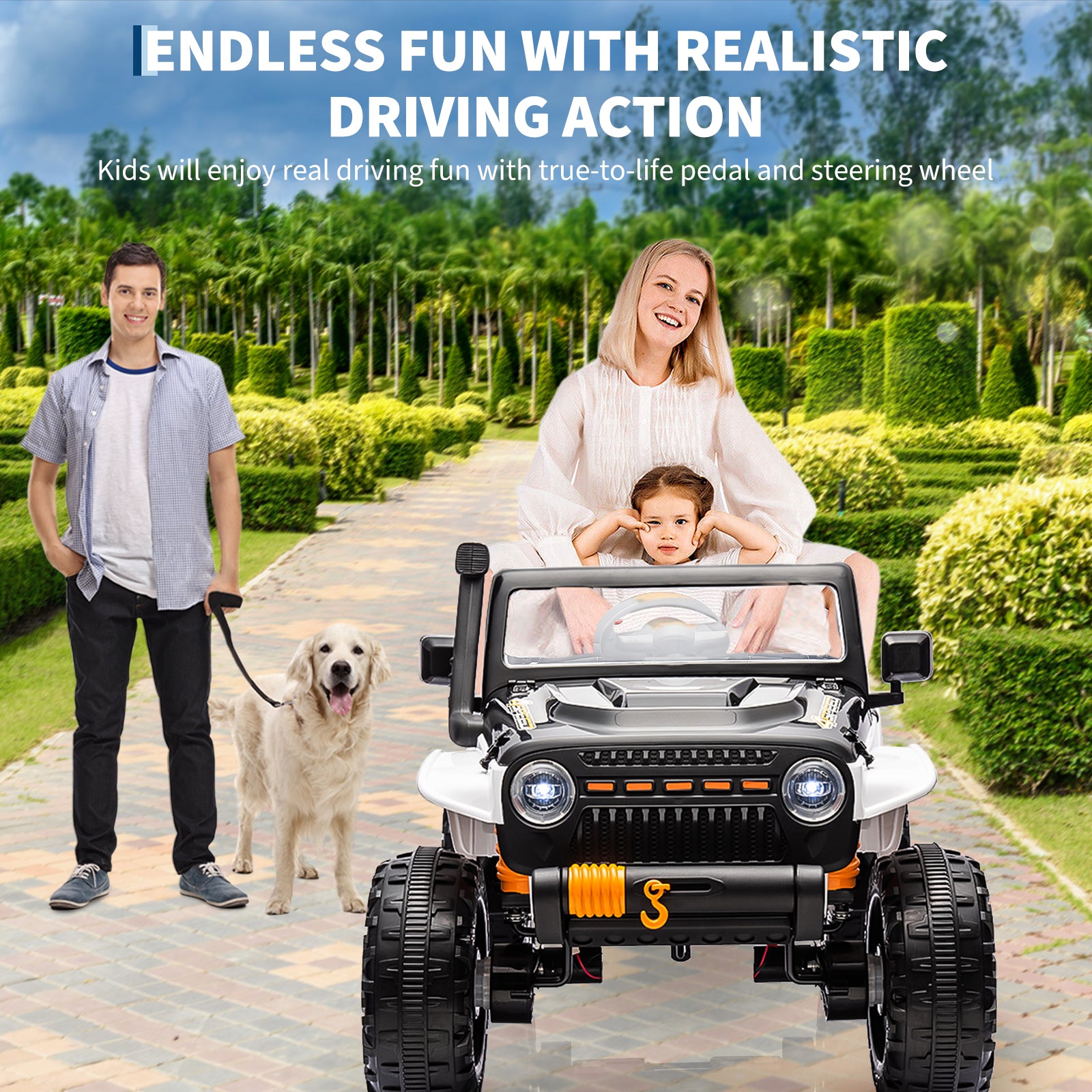 Garvee Ride - P Series: 24V 2 Seater Ride On Truck Car For Kid age 3 - 8 years, w/Remote Control, 4-Wheeler Suspension, 4x55W Powerful Engine, 4WD Battery Powered, LED Lights, Soft Braking - Black and White Mix