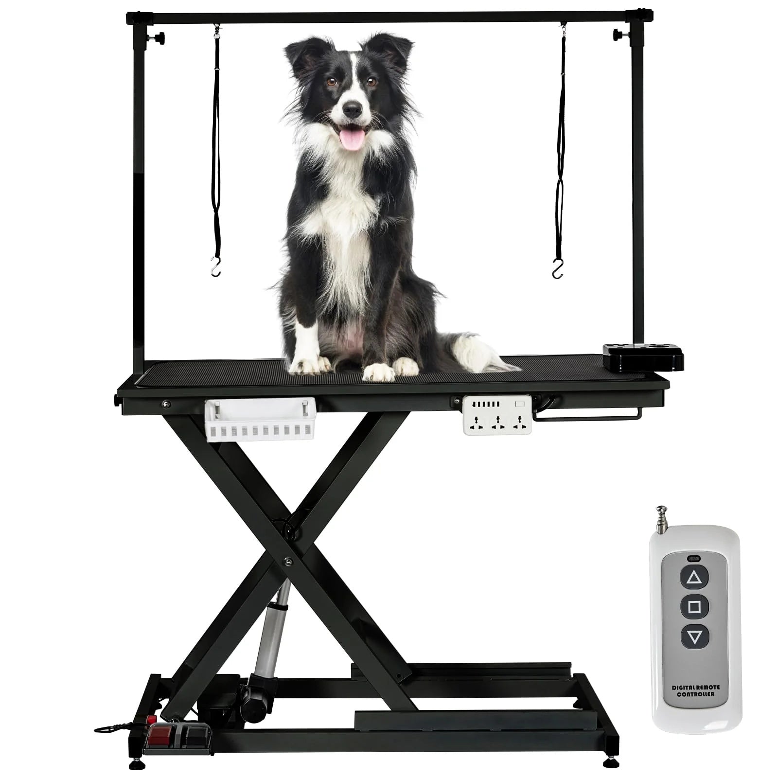 Garvee 50 Inch Electric Dog Grooming Table, Adjustable Heavy Duty X Lift Grooming Table for Large Dogs with Anti-Skid Tabletop,Wireless Remote,Tool Organizer and Arms, Black
