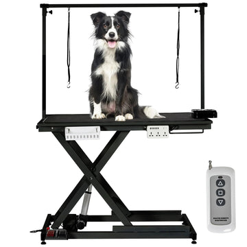 Garvee 50 Inch Electric Dog Grooming Table, Adjustable Heavy Duty X Lift Grooming Table for Large Dogs with Anti-Skid Tabletop,Wireless Remote,Tool Organizer and Arms, Black
