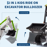Garvee Ride - P Series: 4-in-1 Ride-On Tractor for Kids: Excavator, Bulldozer, Removable Tent, 12V Battery, Remote Control, Front Loader, Horn, EVA Tires - White