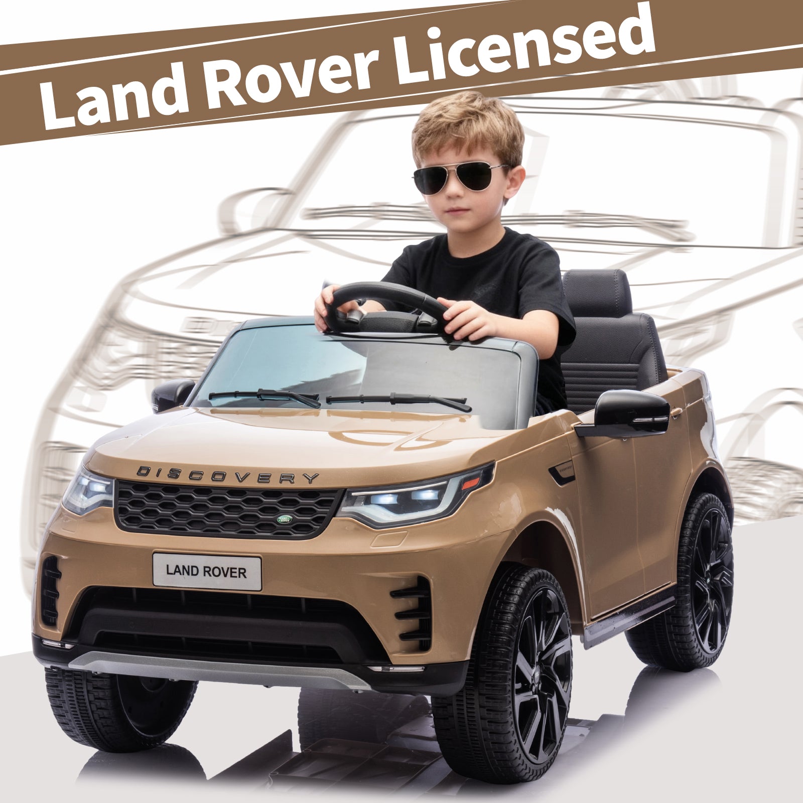 Garvee Ride P Series 12V Kids Ride On Car Land Rover Style Dual Motors 3 Speed Modes 4.5Ah Battery Safety Seatbelt Remote Control Black Outdoor Play - Brown