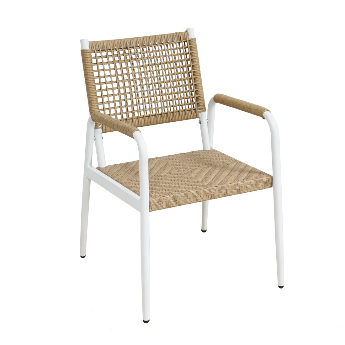 Garvee Wicker Patio Chairs Set of 2, Outdoor Chairs Balcony Seats with Metal Frame and Square Rattan Design for Balcony, Backyard, Poolside, Brown & White