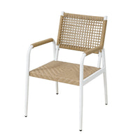 Garvee 2-Piece Stackable Rattan Patio Dining Chairs, All-Weather Outdoor Armchairs with Cushions, White & Brown