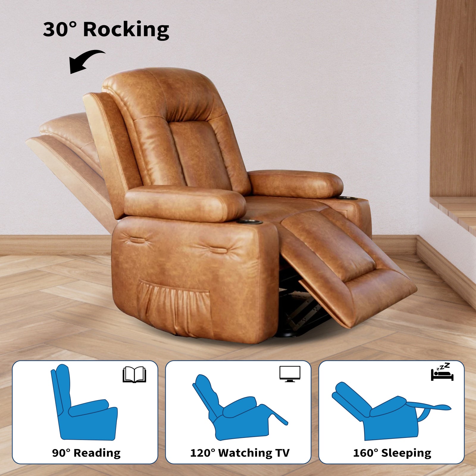 Garvee Power Lift Recliner Chair - Heat and Massage, Adjustable Back and Legs, PU Leather Electric Lift Chair Designed for Mobility Aid Elderly Relaxation, Brown