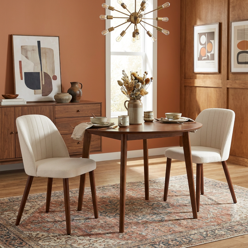 Garvee Set of 2 Mid-Century Modern Fabric Upholstered Dining Chairs with Padded and Solid Wood Legs, Beige