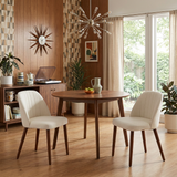 Garvee Set of 2 Mid-Century Modern Fabric Upholstered Dining Chairs with Padded and Solid Wood Legs, Beige - Beige