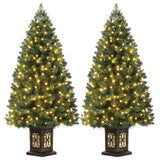 Garvee 4.5ft Artificial Fiber Optic Christmas Tree with 300 LED Lights, 8 Lighting Modes, Pre-Lit Artificial Potted Xmas Tree, Christmas Decoration for Yard, Home, Entrances - 2PCS - Antique Urn-2 Pack