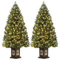 Garvee 4.5ft Artificial Fiber Optic Christmas Tree with 300 LED Lights, 8 Lighting Modes, Pre-Lit Artificial Potted Xmas Tree, Christmas Decoration for Yard, Home, Entrances - 2PCS
