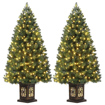 Garvee 4.5ft Artificial Fiber Optic Christmas Tree with 300 LED Lights, 8 Lighting Modes, Pre-Lit Artificial Potted Xmas Tree, Christmas Decoration for Yard, Home, Entrances - 2PCS