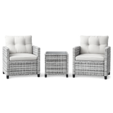 Garvee 3-Piece Patio Furniture Set, PE Rattan Outdoor Conversation Set with 2 Wicker Chairs, Cushions & Tempered Glass Coffee Table for Patio, Balcony, Garden, Gray & Beige - Gray & Beige