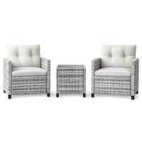 Garvee 3-Piece PE Rattan Patio Conversation Set, Outdoor Wicker Chairs with Cushions & Tempered Glass Table, Gray & Beige