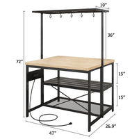 Garvee Kitchen Island with Storage, Bakers Rack with Power Outlet, Island Table for Kitchen,3 Tier Microwave Stand Oven Shelf,Large Coffee Bar Table, Storage Shelf for Kitchen Dining Room Living Room,5 Hooks