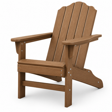 Garvee 1 piece HDPE Adirondack Patio Chairs, Wood Grain Texture, Ergonomic Contoured Backrest, Ideal for Garden, Deck, Poolside - Brown