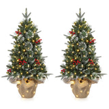Garvee 3ft Mini Pre Lit Christmas Tree with Burlap Base, Artificial Small Tabletop Xmas Tree with 78 LED Lights, 8 Lighting Modes, Remote Control Christmas Tree for Home, Porch, Office(2 PCS) - Burlap Base-8 Light Modes-2 Pack