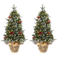 Garvee 3ft Mini Pre Lit Christmas Tree with Burlap Base, Artificial Small Tabletop Xmas Tree with 78 LED Lights, 8 Lighting Modes, Remote Control Christmas Tree for Home, Porch, Office(2 PCS)