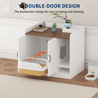 Garvee Cat Litter Box Enclosure, Hidden Litter Box Furniture with Divider, Indoor Cat House, Wooden Cat Washroom Storage Cabinet Bench, Side End Table Nightstand, White & Brown Top