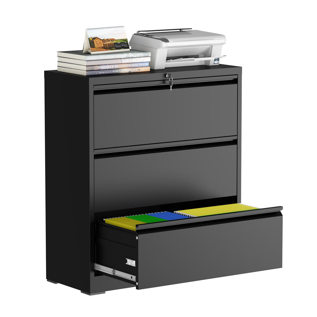 Garvee 3 Drawer Lateral File Cabinet, Metal Filing Cabinet with Lock for Home Office, Wide Steel Storage Cabinet Commercial Drawer Cabinets for Legal/Letter/A4 Size Files Assembly Required