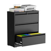 Garvee 3 Drawer Lateral File Cabinet, Metal Filing Cabinet with Lock for Home Office, Wide Steel Storage Cabinet Commercial Drawer Cabinets for Legal/Letter/A4 Size Files Assembly Required