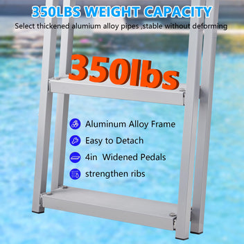 Garvee 4 Step Angled Removable Dock Ladder with Dual Handrails, Heavy Duty Aluminum Boat Dock Ladder with Non-Slip Steps, Adjustable Height, 350 lb Capacity for Lake & Marine Dock
