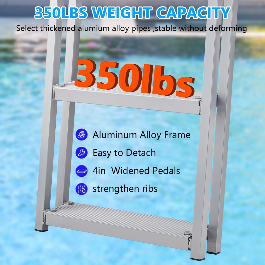 Garvee Removable Dock Ladder 4 Steps + Anti-Corrosion 6063 Aluminum + Reinforced Dual Handrails + Nonslip Pedals + Adjustable Height + 500lbs Capacity + Suitable for Lake/Pool/Boarding