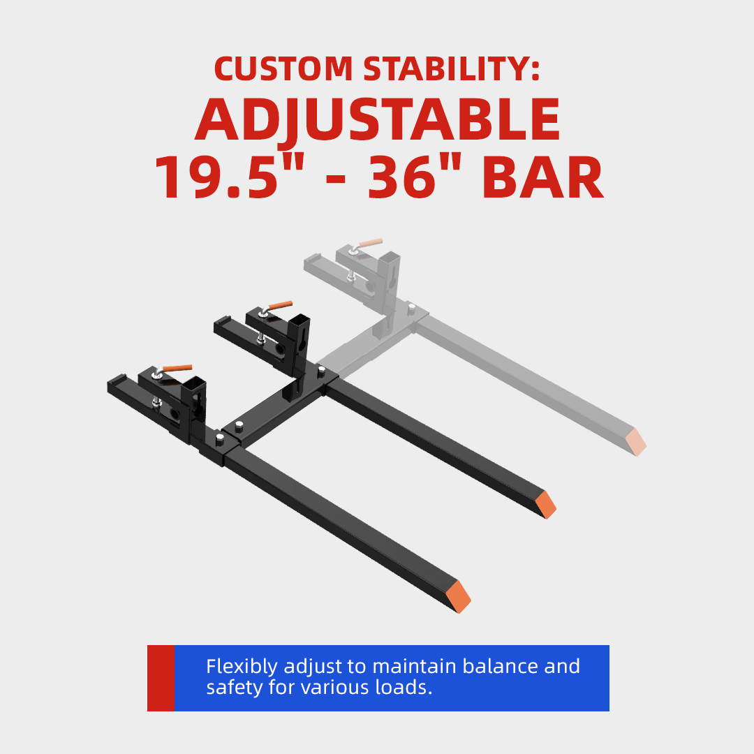 60" 4000 lbs Heavy Duty Pallet Forks with Adjustable Stabilizer Bar for Loader Bucket Skid Steer Tractor