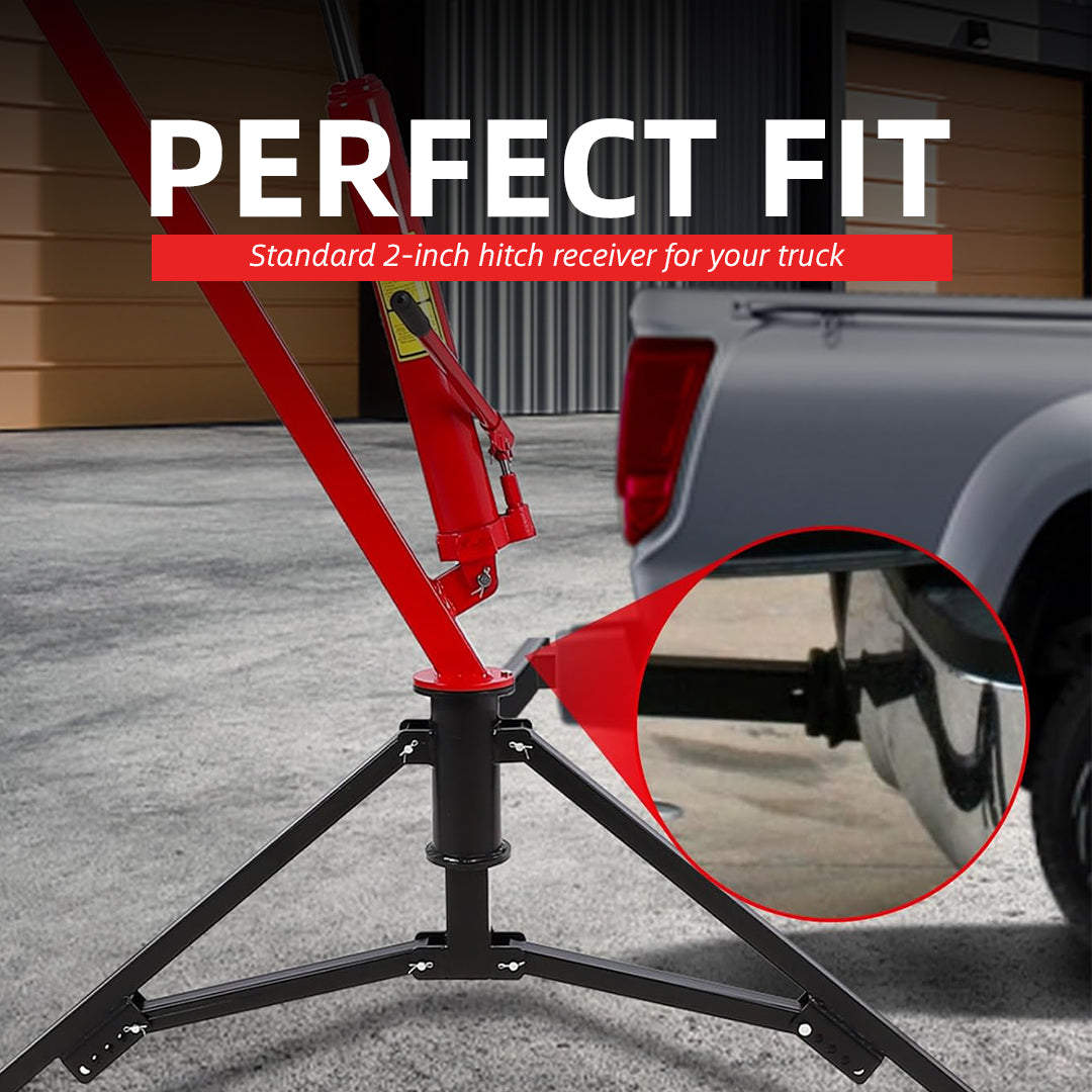 Garvee Hydraulic Hitch-Mount Truck Crane Professional 2-Inch Hitch Receiver, 3 Adjustable Capacities: 500 lbs, 750lbs, 1000 lbs (MAX) Red
