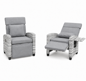 Garvee Outdoor Rattan Recliner Chair Set of 2, 150° Lay Flat Patio Armchairs with Flip-Up Side Table, Cushions & 400 lb Support