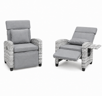 Garvee Outdoor Rattan Recliner Chair Set of 2, 150° Lay Flat Patio Armchairs with Flip-Up Side Table, Cushions & 400 lb Support