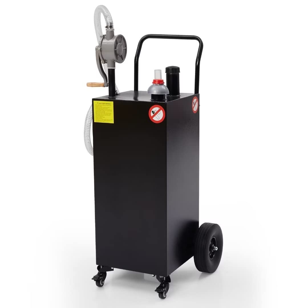 35 Gallon Gas Caddy Pump Portable Fuel Storage Tank with 2 Wheels for Car Black