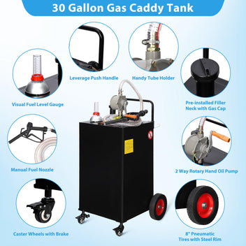 Garvee 30 Gallon Stainless Steel Portable Fuel Caddy, Manual Pump & 4 Wheels