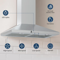30" Wall Mount Range Hood with 2m Duct and 5-Layer Filters
