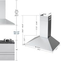 30" Wall Mount Range Hood with 2m Duct and 5-Layer Filters