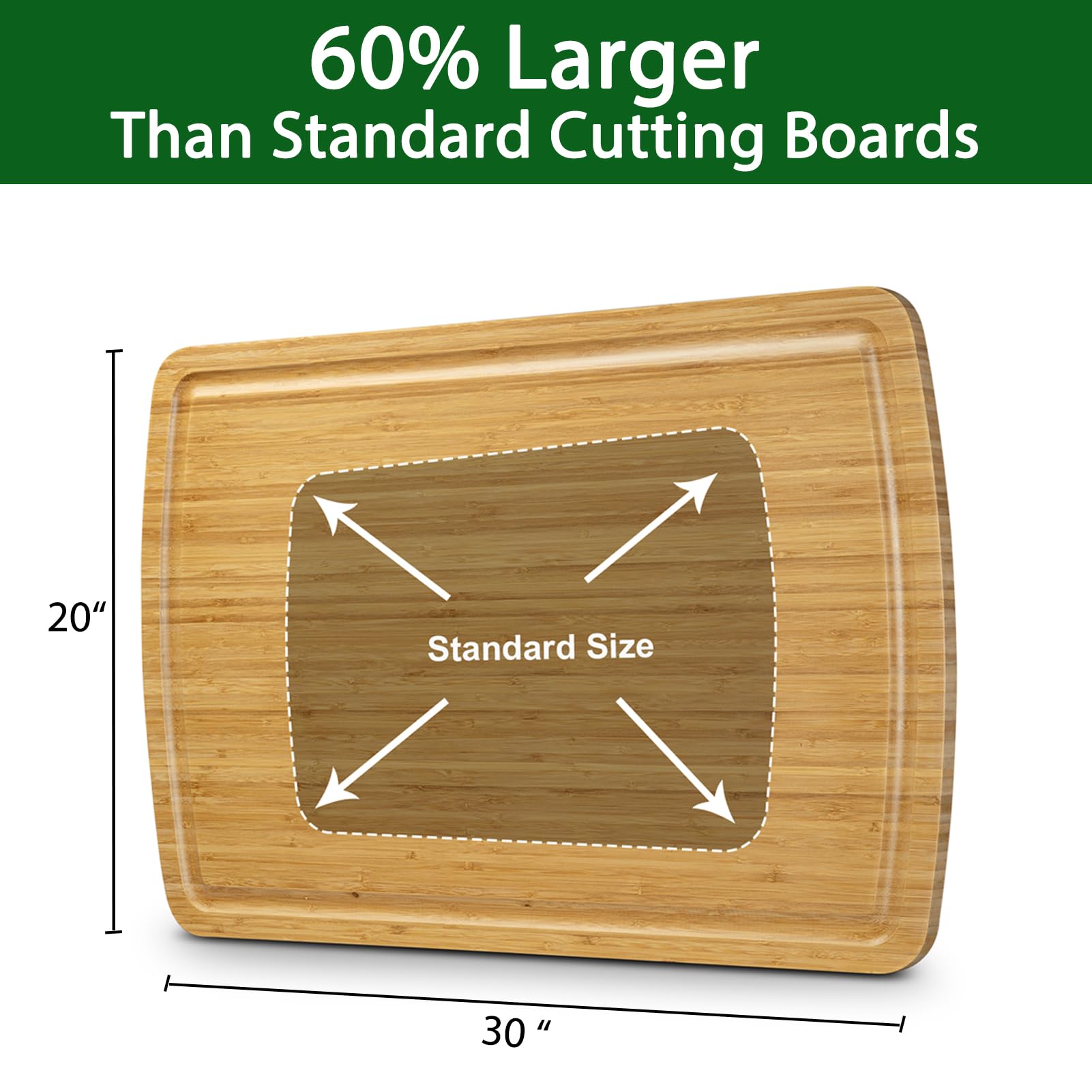 Garvee 30x20" Extra Large Cutting Board, Bamboo Stove Top Cover, Over the Sink Cutting Board with Juice Groove, Heavy Duty Charcuterie Board for Kitchen
