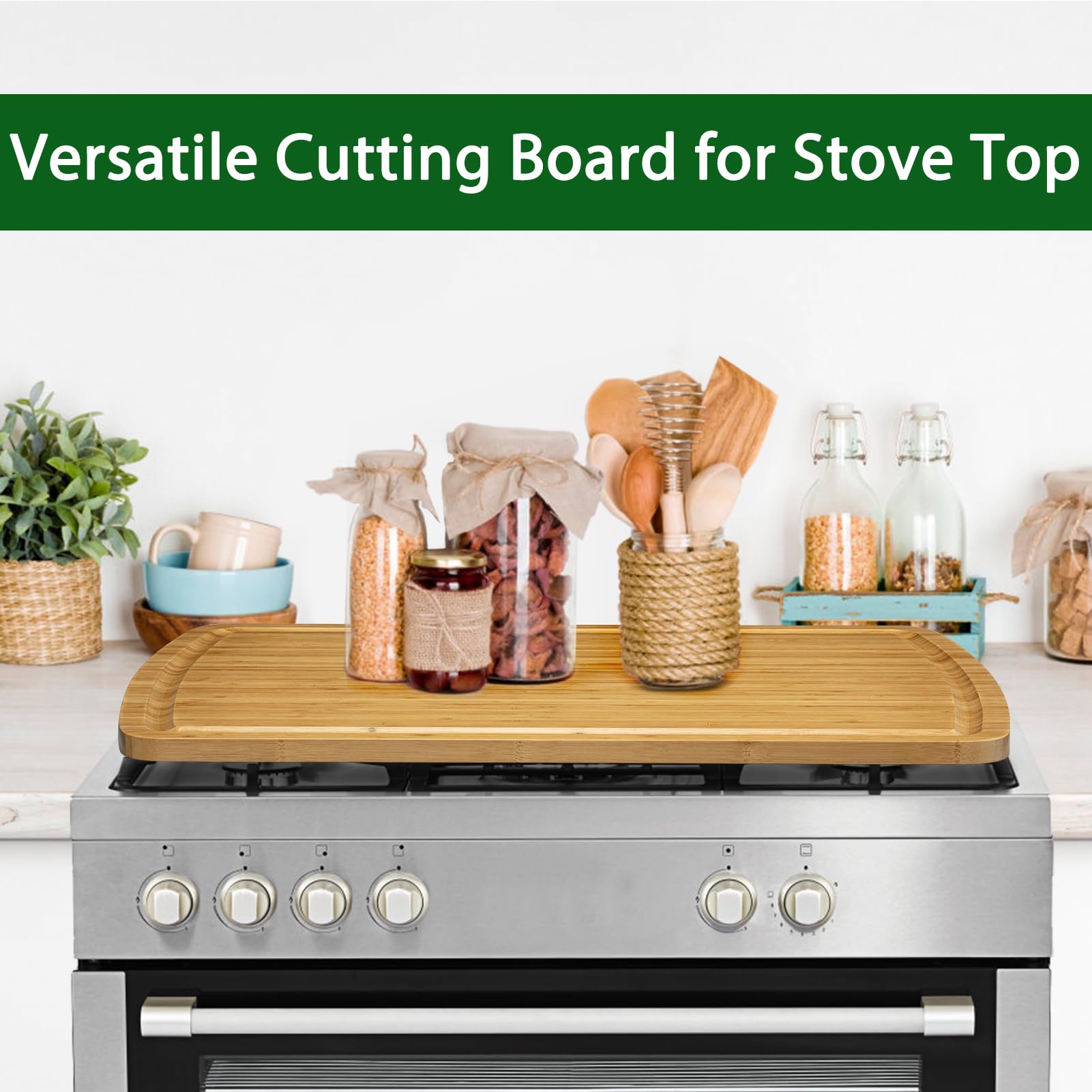 Garvee 30x20" Extra Large Cutting Board, Bamboo Stove Top Cover, Over the Sink Cutting Board with Juice Groove, Heavy Duty Charcuterie Board for Kitchen