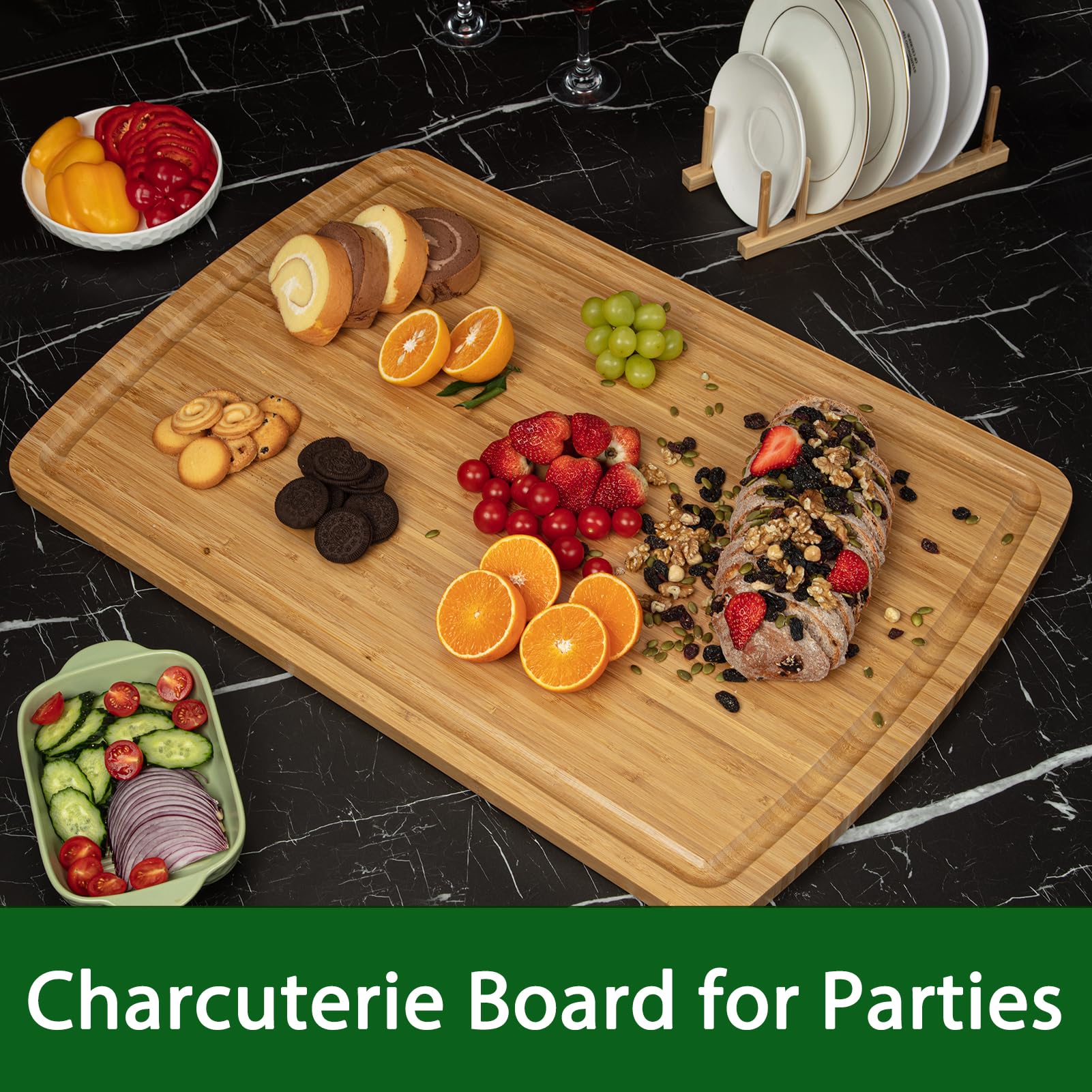Garvee 30x20" Extra Large Cutting Board, Bamboo Stove Top Cover, Over the Sink Cutting Board with Juice Groove, Heavy Duty Charcuterie Board for Kitchen