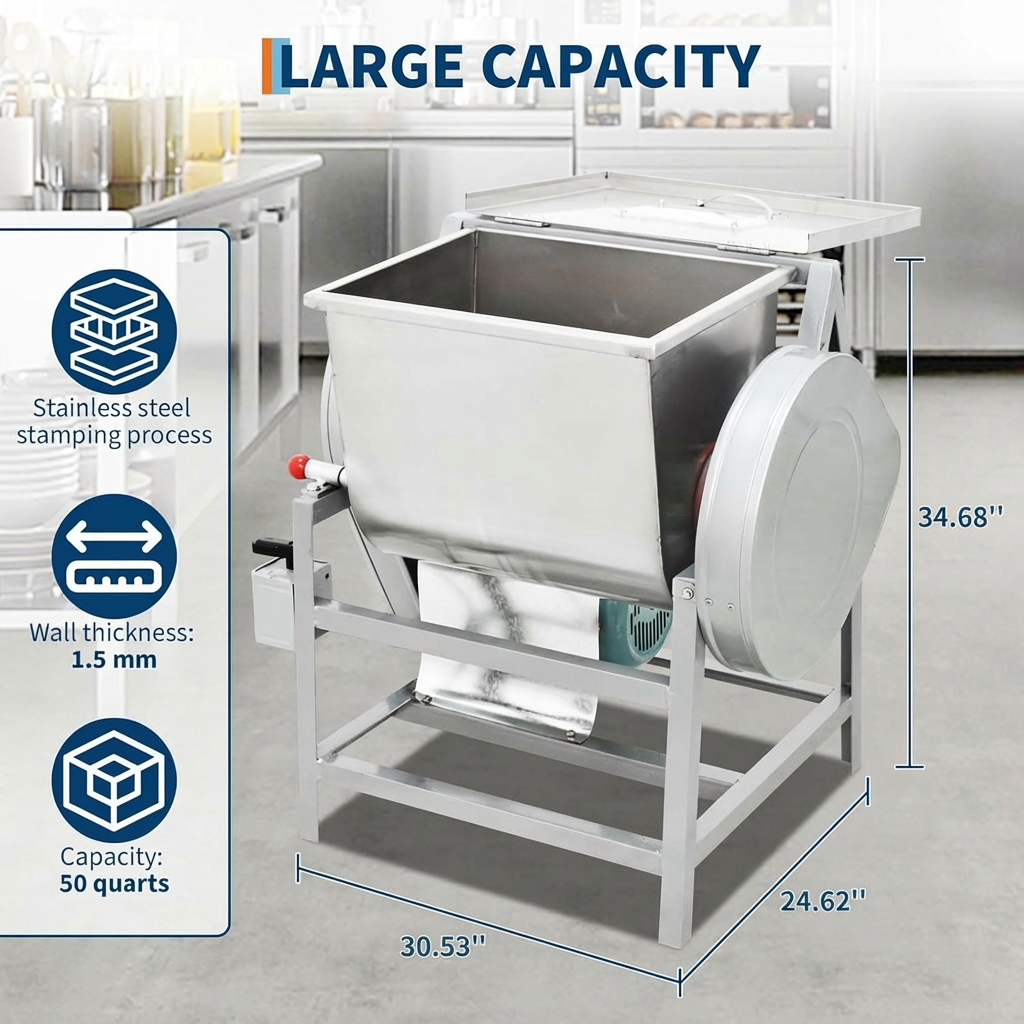 GARVEE 50 QT Commercial Dough Mixer, Professional Pizza Dough Mixer, 110V 2200W Electric Stand Mixer Dough Kneading Machine with 90 Degree Tilt for Bakeries Pizzerias, Silver