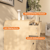 Garvee Fluted Tall Dresser 5 Drawer Mid-Century Modern Rounded Edge Walnut Wood Soft-Close Drawers Bedroom Living Room