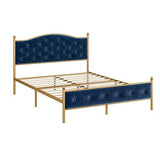 Garvee Full Size Upholstered Button Tufted Platform Bed Frame + Velvet Fabric + Heavy Duty Mattress Foundation + Metal Frame + Wood Slats + Blue + Modern Design + Ample Storage Space - Blue