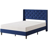 Garvee Full Size Bed Frame with Wingback, Upholstered Platform, Diamond Tufted Headboard, Wooden Slats, Easy Assembly, Noise-Free, No Box Spring, Dark Blue - Blue