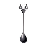 Garvee Christmas Stirring Spoon, Espresso Stirring Spoon, Christmas Elk Head Shape Stirring Spoon 304 Stainless Steel Coffee Dessert Spoon Exquisite Tableware Party Gift black - Black