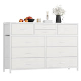 Garvee Wide 10 Drawer Dresser,TV Stand Entertainment Center Fabric Storage Dressers Drawers for Bedroom, Hallway, Nursery, Closets, Steel Frame, Wood Top (White) - White