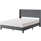 Garvee Queen Button Tufted Platform Bed Frame + Velvet Upholstered + Wingback Headboard + Strong Wooden Slats + Noise-Free + Plastic Foot Plugs + Dark Grey, Queen + Bedroom - Grey