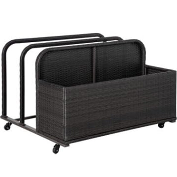 Garvee Patio Poolside Float Storage Basket with Wheels, Outdoor Wicker Poolside Float Storage, Pool Storage Organizer, PE Rattan Outdoor Rolling Pool Caddy for Floaties, Life Vests, Beach Balls, Toys