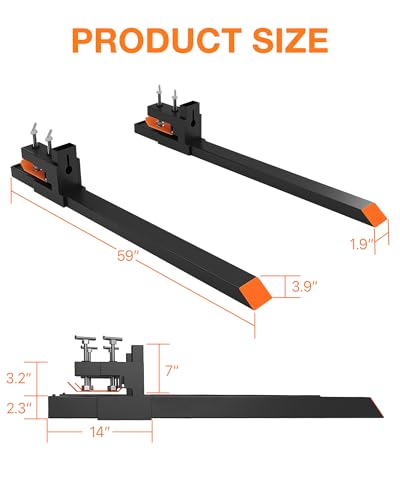 60 Inch Clamp on Pallet Forks,4000 Lbs Heavy Duty Pallet Forks with Adjustable Stabilizer Bar for Tractor Bucket, Skid Steer,Black