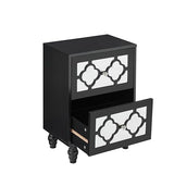 Garvee Mirrored Nightstand with 2 Drawers, Black Night Stand with Mirror, Modern Contemporary Bedside Table for Bedroom, Living Room, Small Space - Black