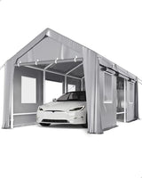 Garvee 10'x20' Windproof Carport, Anti-High Wind Portable Garage with Reinforced Frames & 180 g PE Canopy, Shelter for Car, Boat, Silver Grey