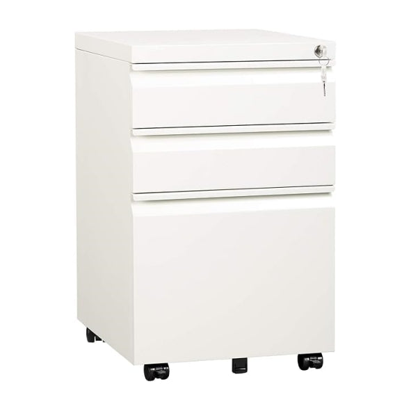 Garvee 3-Drawer Mobile File Cabinet with Lock Metal Filing Cabinet on Wheels for Home Office Under Desk Storage White
