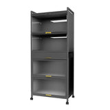 Garvee Kitchen Storage Cabinet with Wheels, 5-Tier Mobile Microwave Stand with Flip-up Doors, Freestanding Kitchen Bakers Rack for Kitchen, Dining Room, Living Room, Black (27.5"W)